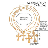 4-Piece Zircon Cross Pendant Necklace Set – Adjustable Gold Chains for Layering