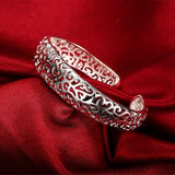 925 Sterling Silver Open Cuff Bracelet for Women - Trendy Adjustable Bangle Jewelry