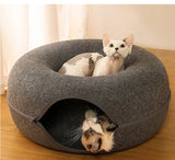 Cama para gatos con túnel en forma de donut: cueva interactiva de fieltro para gatitos y mascotas pequeñas