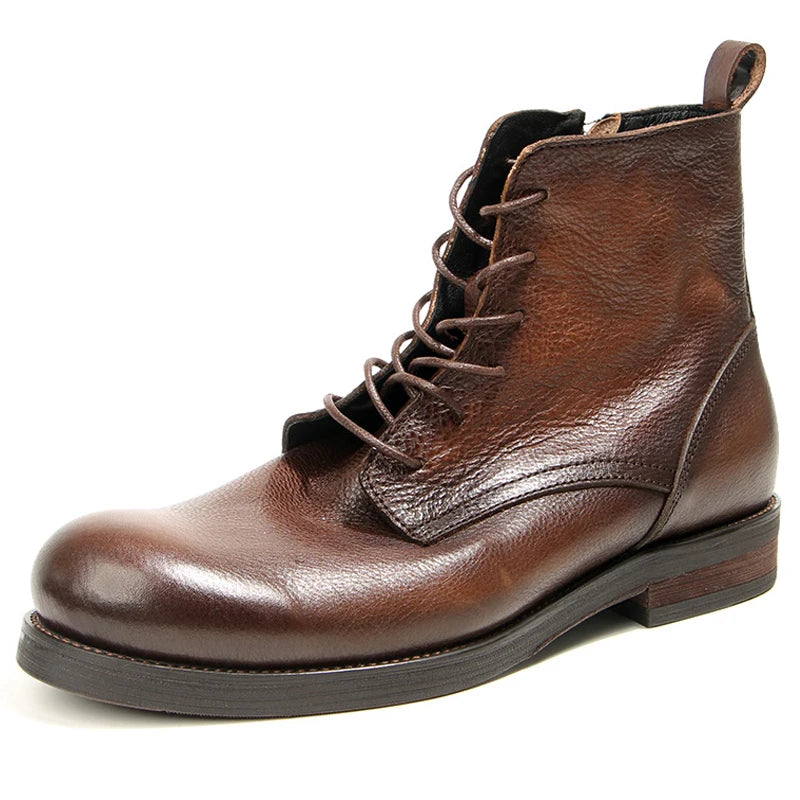 Men’s Lace-Up Leather Boots – Comfortable, Waterproof Platform Ankle Boots for Spring & Autumn