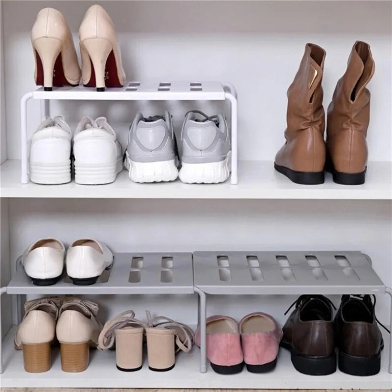 Estante de almacenamiento extensible para zapatos: organizador para debajo del fregadero y el gabinete para zapatos, solución de almacenamiento para el hogar
