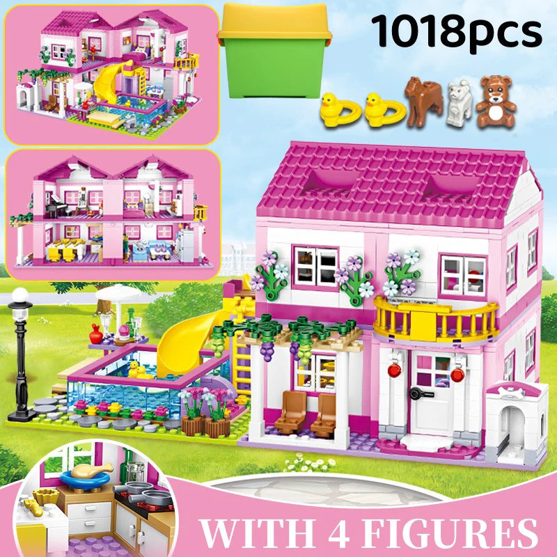 Villa de verano con vistas a la calle de la ciudad: juego de bloques de construcción para niños