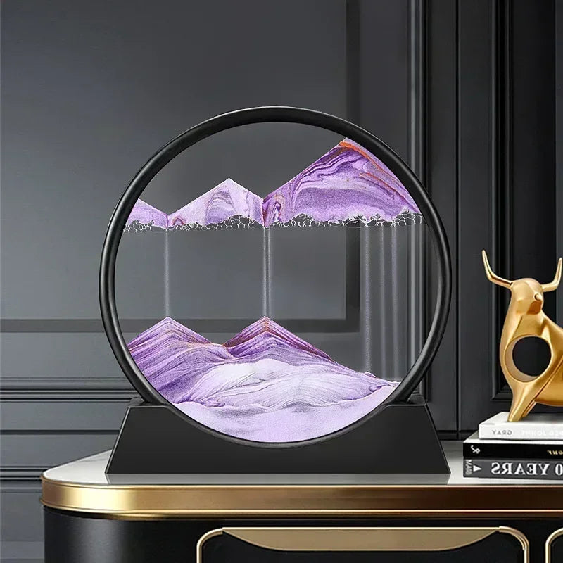 Reloj de arena redondo de cristal con forma de paisaje de las profundidades marinas: imagen artística de arena en movimiento en 3D