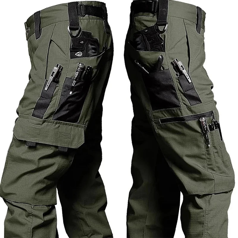 Men’s Casual Cargo Pants – All-Season Polyester Workwear with Multi-Pocket Design