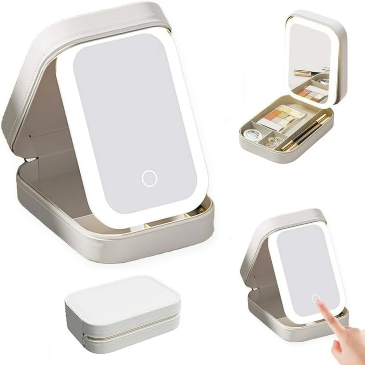 Rechargeable 3-Color LED Makeup Mirror with Storage – Portable Vanity Case