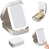 Rechargeable 3-Color LED Makeup Mirror with Storage – Portable Vanity Case