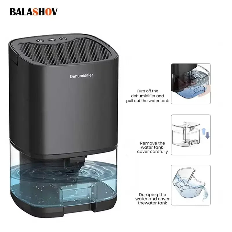 Compact Portable Dehumidifier for Small Rooms – Quiet Moisture Remover with Auto Shut-Off & LED Night Light