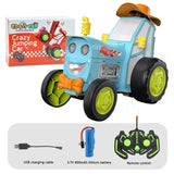 Mini coche acrobático RC con luces y música: camión de control remoto con saltos locos | Giro de 360°, marcha erguida, juguete recargable para niños