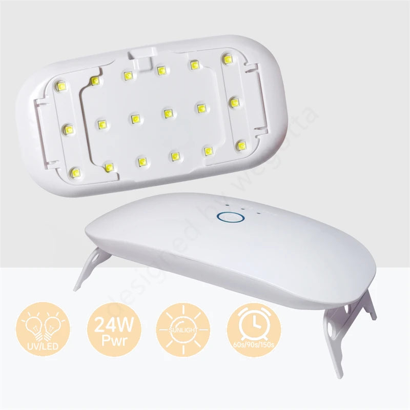 24W USB Rechargeable UV LED Nail Lamp - Portable Gel Nail Dryer & Resin Curing Light