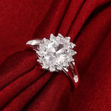 925 Sterling Silver Crystal Flower Ring for Women – Elegant Wedding & Party Jewelry