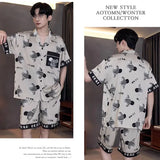 Men’s Long Sleeve Cartoon Pajama Set with Elastic Waist – Comfortable Loungewear for All Seasons