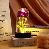 Elegant Eternal Silk Rose in Glass Dome with LED Light