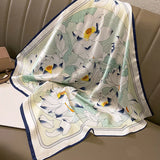 Pañuelo cuadrado de seda con estampado de caballos de lujo de 70 × 70 cm: elegante pañuelo de satén para mujer