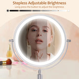 Espejo de maquillaje LED de 8 pulgadas con aumento de 10X e iluminación ajustable