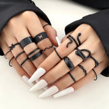 Minimalist Gold & Black Geometric Ring Set – Trendy Statement Jewelry for Women