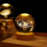 3D Galaxy Crystal Ball Lamp - Solar System Night Light with Wooden Base