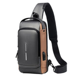 Men’s Anti-Theft USB Charging Sling Bag – Waterproof Oxford Chest Bag with Password Lock