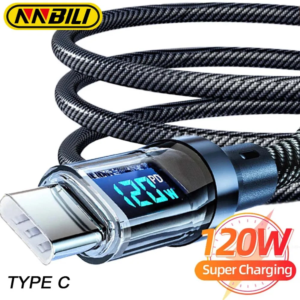 High-Speed 120W USB-C Fast Charging Cable with Digital Display and Overcharge Protection