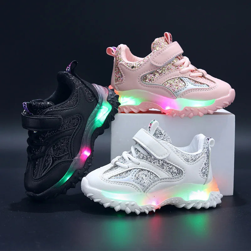 Unisex LED Light-Up Sneakers for Kids – Hook & Loop Spring Shoes (Ages 4–6)