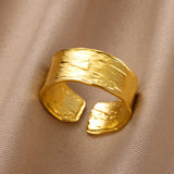 Minimalist Geometric Stainless Steel Ring – Elegant Gold-Tone Adjustable Band