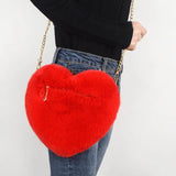Heart-Shaped Faux Fur Shoulder Bag – Soft Plush Crossbody for Women
