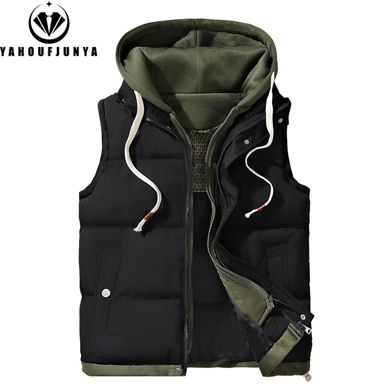 Men’s Hooded Fleece Vest with Zipper – Casual Winter Sleeveless Jacket with Pockets
