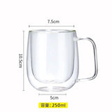 Taza de vidrio de doble pared resistente al calor: taza transparente hecha a mano para café, té y cerveza 