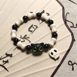 Tassel Big Eye Cat Beaded Bracelet for Women & Men – Trendy Skull Ceramic Aesthetic Party Jewelry