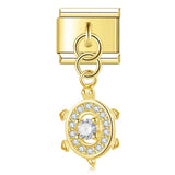 Moon Charm Stainless Steel Bracelet Link with CZ Accents