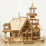 Kit de modelo de villa de madera 3D para armar, con luz, castillo, rompecabezas, juguete para niños y adultos, kit de modelos para armar, decoración de escritorio para regalo