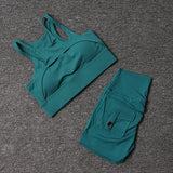 Women's High-Waist Yoga Shorts Set with Sports Bra and Pocket