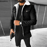 Men’s Warm Fleece-Lined Denim Jacket – Thick Winter Outerwear with Plush Lapel