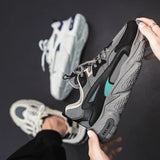 Men's Thick Sole Mesh Sneakers with Breathable Lace-Up Design