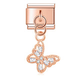 Moon Charm Stainless Steel Bracelet Link with CZ Accents