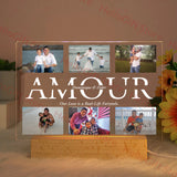 Custom Photo LED Night Light with Text – Personalized Acrylic & Wood USB Lamp