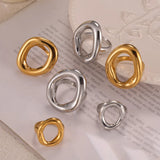Anillo hueco ovalado chapado en oro de acero inoxidable 316L: anillo llamativo de lujo para mujer, resistente al agua y duradero