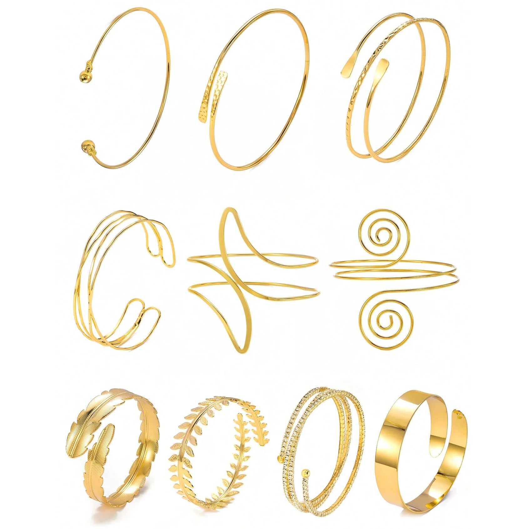 Adjustable Geometric Gold Arm Cuff Bracelet for Women