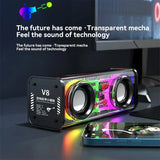 Transparent Bluetooth 5.0 Mecha Speaker – Wireless Dual Bass TWS Subwoofer with RGB Lights