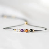 Pulsera de cristal protectora hecha a mano para la empatía y la fuerza: cuarzo rosa, turmalina negra, amatista y ojo de tigre