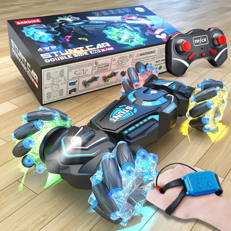 Coche acrobático RC 4x4: juguete de control remoto con luces, rotación de 360° y derrape