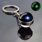 Glow-in-the-Dark Glass Ball Keychain – Trendy Fluorescent Metal Accessory