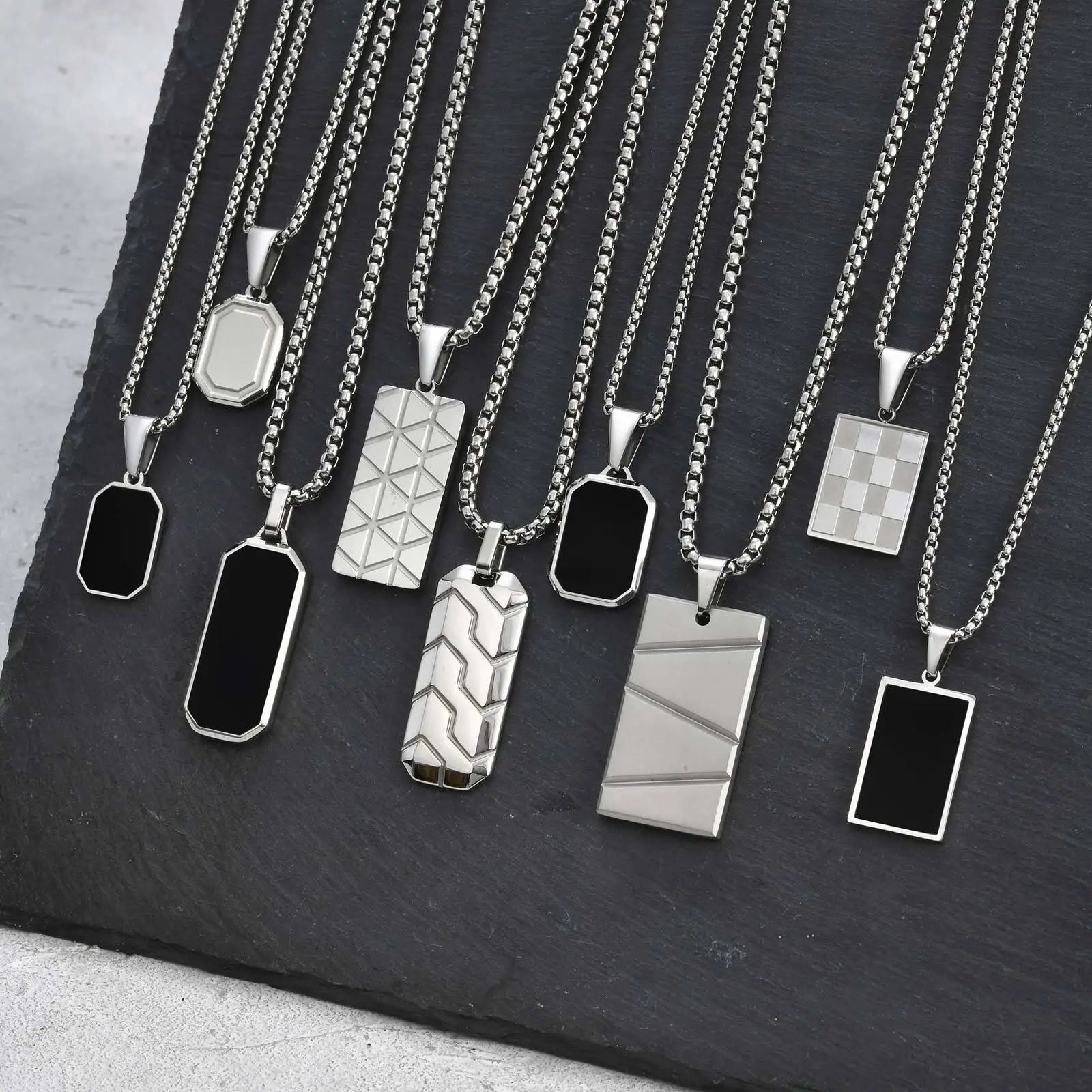 Stainless Steel Military Dog Tag Necklace for Men – Black & Silver with Box Chain