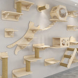 Wall-Mounted Cat Tree with Scratching Post & Hammock - Space-Saving Climbing Furniture