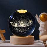 3D Galaxy Crystal Ball Night Light – USB Powered LED Planet Lamp with Wooden Base