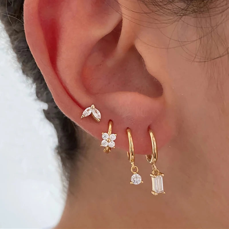 Crystal Stainless Steel Hoop Earrings – Sparkling Trendy Style for Women