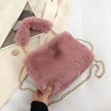 Stylish Plush Shoulder Bag with Gold Chain Strap – Soft & Compact Women's Tote