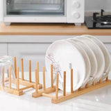 🔹 Soporte de madera multifuncional: organizador de tapas para platos, tazas y libros 🔹
