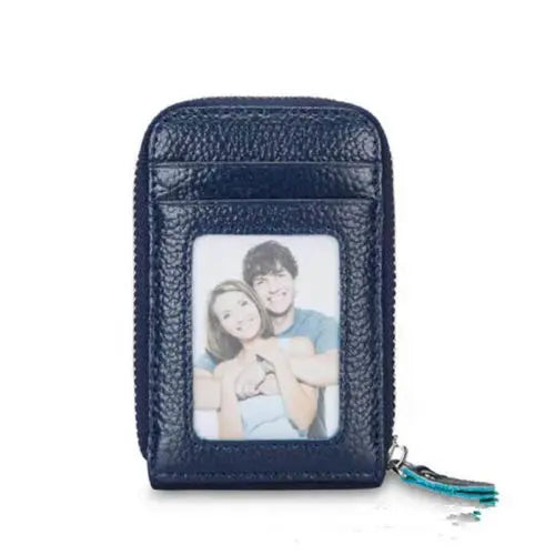 Slim Genuine Leather RFID Wallet – Zipper Card Holder for Men with 11 Slots
