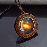 Vintage Wooden Round Pendant Necklace – Adjustable Rope Chain for Men & Women