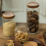 Recipiente hermético de vidrio con tapa de madera: recipiente para almacenar granos, té, café y dulces